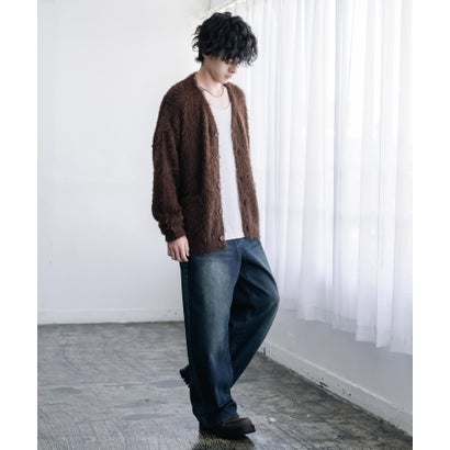 ロッキーモンロー Rocky Monroe カーディガン シャギーニット セーター 無地 長袖 メンズ レディース 起毛 モヘアライク Vネック ライトアウター オーバーサイズ 羽織り 16391 （オフ）｜詳細画像