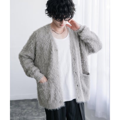 ロッキーモンロー Rocky Monroe カーディガン シャギーニット セーター 無地 長袖 メンズ レディース 起毛 モヘアライク Vネック ライトアウター オーバーサイズ 羽織り 16391 （オフ）｜詳細画像