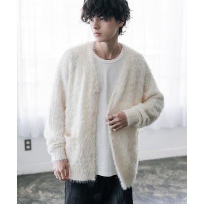 ロッキーモンロー Rocky Monroe カーディガン シャギーニット セーター 無地 長袖 メンズ レディース 起毛 モヘアライク Vネック ライトアウター オーバーサイズ 羽織り 16391 （オフ）｜詳細画像