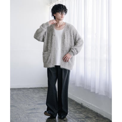 ロッキーモンロー Rocky Monroe カーディガン シャギーニット セーター 無地 長袖 メンズ レディース 起毛 モヘアライク Vネック ライトアウター オーバーサイズ 羽織り 16391 （オフ）｜詳細画像