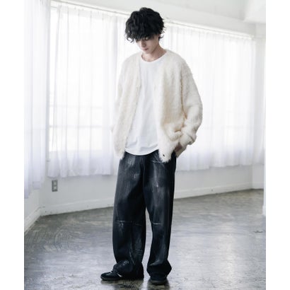 ロッキーモンロー Rocky Monroe カーディガン シャギーニット セーター 無地 長袖 メンズ レディース 起毛 モヘアライク Vネック ライトアウター オーバーサイズ 羽織り 16391 （オフ）｜詳細画像