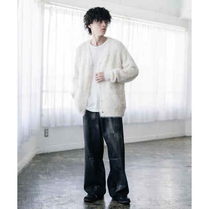 ロッキーモンロー Rocky Monroe カーディガン シャギーニット セーター 無地 長袖 メンズ レディース 起毛 モヘアライク Vネック ライトアウター オーバーサイズ 羽織り 16391 （オフ）｜詳細画像