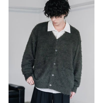 ロッキーモンロー Rocky Monroe カーディガン シャギーニット セーター 無地 長袖 メンズ レディース 起毛 モヘアライク Vネック ライトアウター オーバーサイズ 羽織り 16391 （ブラック）｜詳細画像