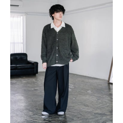 ロッキーモンロー Rocky Monroe カーディガン シャギーニット セーター 無地 長袖 メンズ レディース 起毛 モヘアライク Vネック ライトアウター オーバーサイズ 羽織り 16391 （ブラック）｜詳細画像