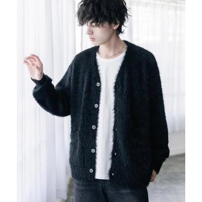 ロッキーモンロー Rocky Monroe カーディガン シャギーニット セーター 無地 長袖 メンズ レディース 起毛 モヘアライク Vネック ライトアウター オーバーサイズ 羽織り 16391 （ブラック）｜詳細画像