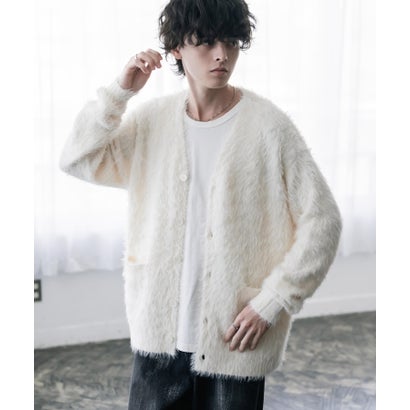 ロッキーモンロー Rocky Monroe カーディガン シャギーニット セーター 無地 長袖 メンズ レディース 起毛 モヘアライク Vネック ライトアウター オーバーサイズ 羽織り 16391 （ブラック）｜詳細画像