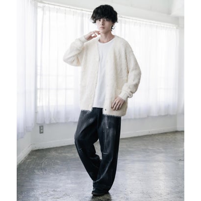 ロッキーモンロー Rocky Monroe カーディガン シャギーニット セーター 無地 長袖 メンズ レディース 起毛 モヘアライク Vネック ライトアウター オーバーサイズ 羽織り 16391 （ブラック）｜詳細画像
