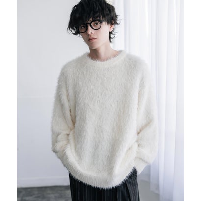 シャギーニット セーター 無地 メンズ レディース 起毛 長袖 ボリューム モヘアライク オーバーサイズ ルーズ リラックス クルーネック  暖かい 16390 （グレー）｜詳細画像