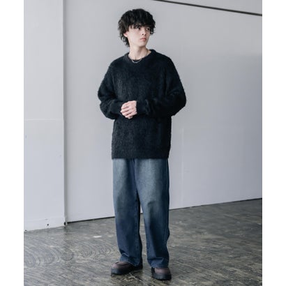 シャギーニット セーター 無地 メンズ レディース 起毛 長袖 ボリューム モヘアライク オーバーサイズ ルーズ リラックス クルーネック  暖かい 16390 （チャコール）｜詳細画像