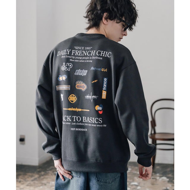 ddp ディーディーピー トレーナー バックプリント メンズ レディース スウェット 裏起毛 長袖 グラフィック ロゴ刺繍 オーバーサイズ あったか 16247 （B.チャコール）