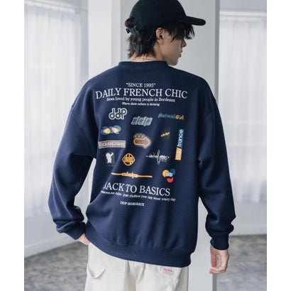 ddp ディーディーピー トレーナー バックプリント メンズ レディース スウェット 裏起毛 長袖 グラフィック ロゴ刺繍 オーバーサイズ あったか 16247 （A.ネイビー）｜詳細画像