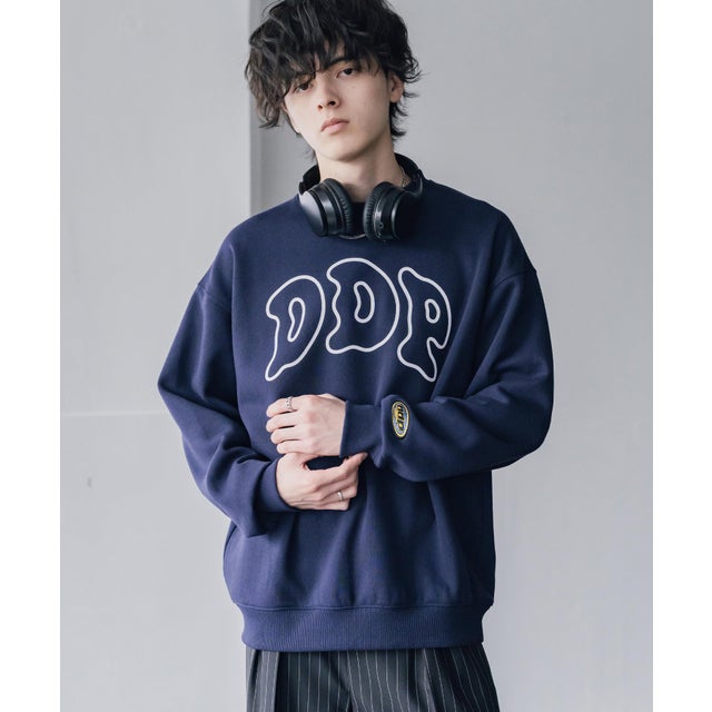 ddp ディーディーピー トレーナー バックプリント メンズ レディース スウェット 裏起毛 長袖 グラフィック ロゴ刺繍 オーバーサイズ あったか 16247 （A.ネイビー）