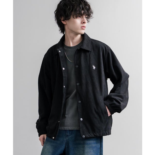 U.S. POLO ASSN. ユーエスポロアッスン コーチジャケット ブルゾン コーデュロイ ライトアウター メンズ レディース オーバーサイズ 16570 （19.ブラック）