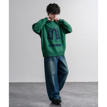 ニット セーター 長袖 メンズ レディース ゆるニット ダブルジャガード ロゴ オーバーサイズ ルーズ ゆったり リラックス カジュアル CONVERSE 16560 （29.グレー）｜詳細画像