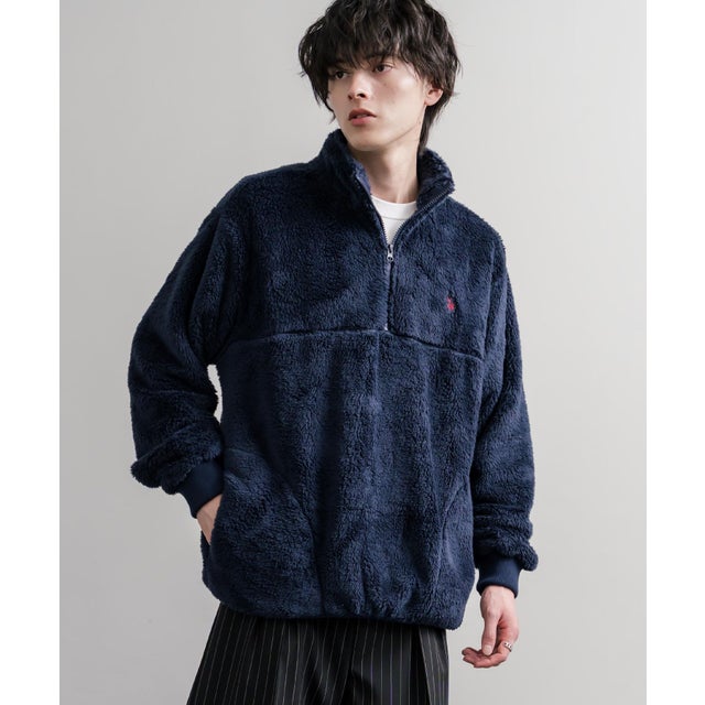 U.S. POLO ASSN. ユーエスポロアッスン ボアフリース プルオーバー ハーフジップ メンズ レディース ダブルフェイス 長袖 16582 （61.ネイビー）