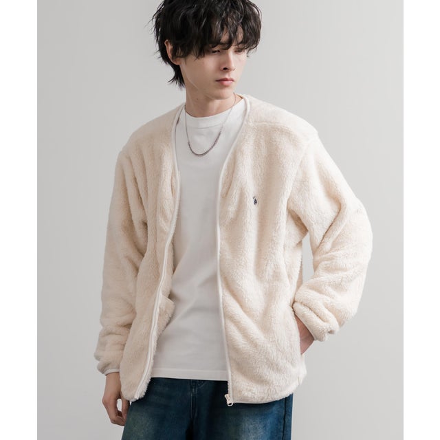 U.S. POLO ASSN. ユーエスポロアッスン ボアジャケット カーディガン ノーカラー フリース メンズ レディース ダブルフェイス 16583 （11.アイボリー）