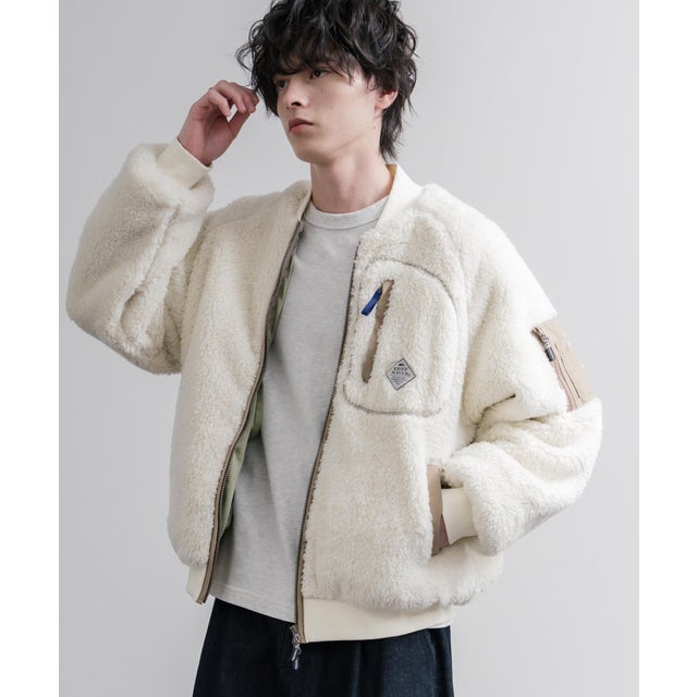 ボアジャケット ブルゾン MA-1 フライトジャケット シャギーボア メンズ レディース アウター 短丈 KRIFF MAYER 2614401 16628 （9.ナチュラル）