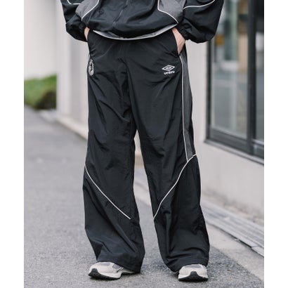 UMBRO アンブロ ナイロンパンツ トラックパンツ メンズ レディース イージー リラックス ウエストゴム 裾スピンドル パイピング 切替デザイン 16394 （ブラック）｜詳細画像