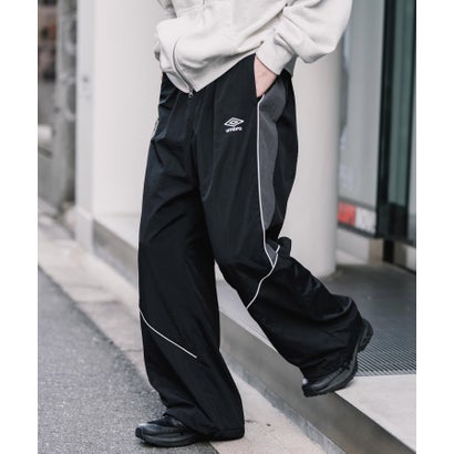 UMBRO アンブロ ナイロンパンツ トラックパンツ メンズ レディース イージー リラックス ウエストゴム 裾スピンドル パイピング 切替デザイン 16394 （ブラック）｜詳細画像