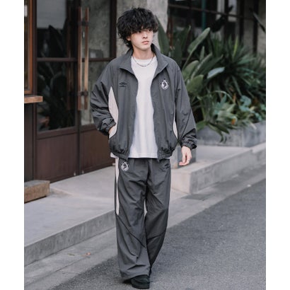 UMBRO アンブロ ナイロンパンツ トラックパンツ メンズ レディース イージー リラックス ウエストゴム 裾スピンドル パイピング 切替デザイン 16394 （チャコール）｜詳細画像