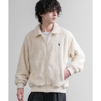U.S. POLO ASSN. ボアフリース フルジップ メンズ レディース 襟付き ポロ ダブルフェイス 長袖 オーバーサイズ 無地 ロゴ 刺繍 16644 （19.ブラック）｜詳細画像