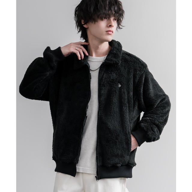 U.S. POLO ASSN. ボアフリース フルジップ メンズ レディース 襟付き ポロ ダブルフェイス 長袖 オーバーサイズ 無地 ロゴ 刺繍 16644 （19.ブラック）