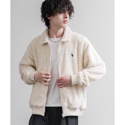U.S. POLO ASSN. ボアフリース フルジップ メンズ レディース 襟付き ポロ ダブルフェイス 長袖 オーバーサイズ 無地 ロゴ 刺繍 16644 （22.ベージュ）｜詳細画像