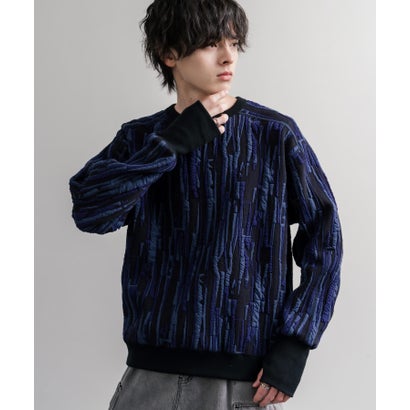 ロッキーモンロー Rocky Monroe スウェット ジャガードニット メンズ レディース クルーネック マルチカラー ストライプ 日本製  Upscape Audience AUD6740 16551 （マルチネイビー）｜詳細画像