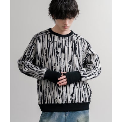 ロッキーモンロー Rocky Monroe スウェット ジャガードニット メンズ レディース クルーネック マルチカラー ストライプ 日本製  Upscape Audience AUD6740 16551 （マルチライトグレー）｜詳細画像