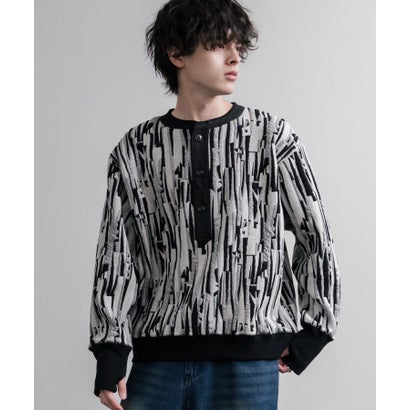 スウェット ヘンリーネック ジャガードニット メンズ レディース マルチカラー ストライプ 日本製 Upscape Audience AUD6742 16566 （マルチブラック）｜詳細画像
