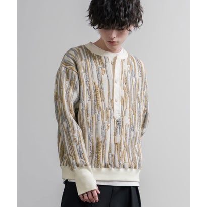 スウェット ヘンリーネック ジャガードニット メンズ レディース マルチカラー ストライプ 日本製 Upscape Audience AUD6742 16566 （マルチブラック）｜詳細画像