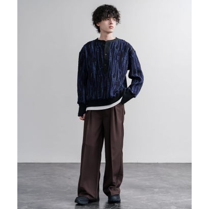 スウェット ヘンリーネック ジャガードニット メンズ レディース マルチカラー ストライプ 日本製 Upscape Audience AUD6742 16566 （マルチブラック）｜詳細画像