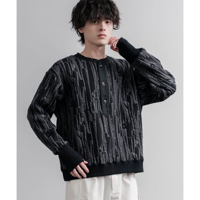 スウェット ヘンリーネック ジャガードニット メンズ レディース マルチカラー ストライプ 日本製 Upscape Audience AUD6742 16566 （マルチブラック）｜詳細画像