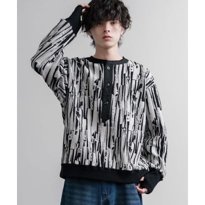 スウェット ヘンリーネック ジャガードニット メンズ レディース マルチカラー ストライプ 日本製 Upscape Audience AUD6742 16566 （マルチブラック）｜詳細画像