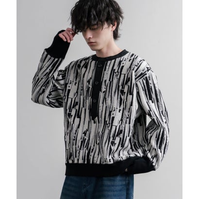 スウェット ヘンリーネック ジャガードニット メンズ レディース マルチカラー ストライプ 日本製 Upscape Audience AUD6742 16566 （マルチブラック）｜詳細画像