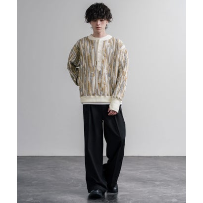 スウェット ヘンリーネック ジャガードニット メンズ レディース マルチカラー ストライプ 日本製 Upscape Audience AUD6742 16566 （マルチネイビー）｜詳細画像