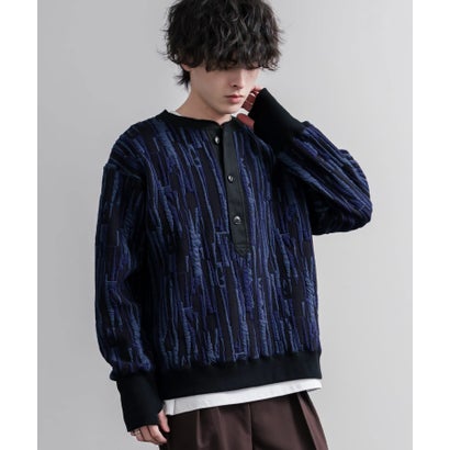スウェット ヘンリーネック ジャガードニット メンズ レディース マルチカラー ストライプ 日本製 Upscape Audience AUD6742 16566 （マルチネイビー）｜詳細画像
