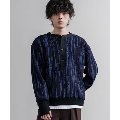 スウェット ヘンリーネック ジャガードニット メンズ レディース マルチカラー ストライプ 日本製 Upscape Audience AUD6742 16566 （マルチネイビー）｜詳細画像