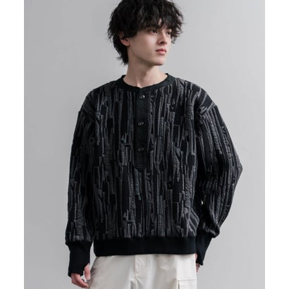 スウェット ヘンリーネック ジャガードニット メンズ レディース マルチカラー ストライプ 日本製 Upscape Audience AUD6742 16566 （マルチネイビー）｜詳細画像