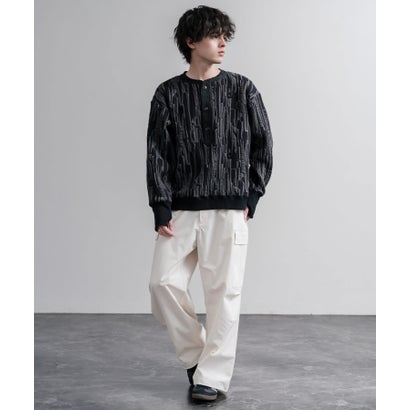 スウェット ヘンリーネック ジャガードニット メンズ レディース マルチカラー ストライプ 日本製 Upscape Audience AUD6742 16566 （マルチオフアイボリー）｜詳細画像
