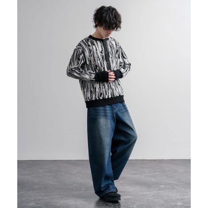 スウェット ヘンリーネック ジャガードニット メンズ レディース マルチカラー ストライプ 日本製 Upscape Audience AUD6742 16566 （マルチオフアイボリー）｜詳細画像