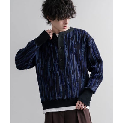 スウェット ヘンリーネック ジャガードニット メンズ レディース マルチカラー ストライプ 日本製 Upscape Audience AUD6742 16566 （マルチオフアイボリー）｜詳細画像