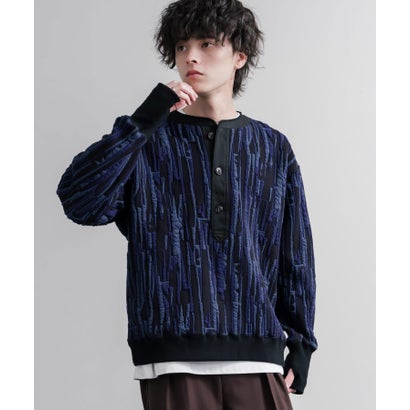 スウェット ヘンリーネック ジャガードニット メンズ レディース マルチカラー ストライプ 日本製 Upscape Audience AUD6742 16566 （マルチライトグレー）｜詳細画像