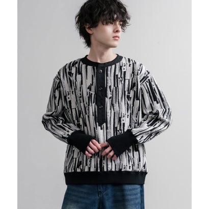 スウェット ヘンリーネック ジャガードニット メンズ レディース マルチカラー ストライプ 日本製 Upscape Audience AUD6742 16566 （マルチライトグレー）｜詳細画像