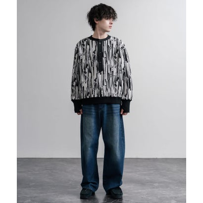 スウェット ヘンリーネック ジャガードニット メンズ レディース マルチカラー ストライプ 日本製 Upscape Audience AUD6742 16566 （マルチライトグレー）｜詳細画像