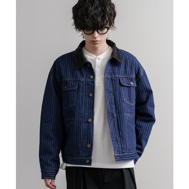 デニムジャケット コーデュロイ メンズ Gジャン アウター 裏フリース 11オンス オーバーサイズ KRIFF MAYER クリフメイヤー 2625150 16647 （1669.ブルーストライプ）
