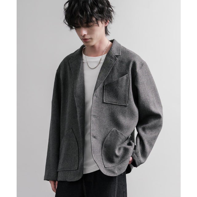 ワークジャケット ロガージャケット メンズ LANATEC ラナテック ヘリンボーン 日本製 Upscape Audience AUD7439 16597 （グレー）