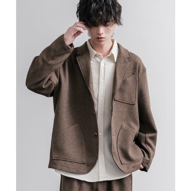 ワークジャケット ロガージャケット メンズ LANATEC ラナテック ヘリンボーン 日本製 Upscape Audience AUD7439 16597 （ブラウン）