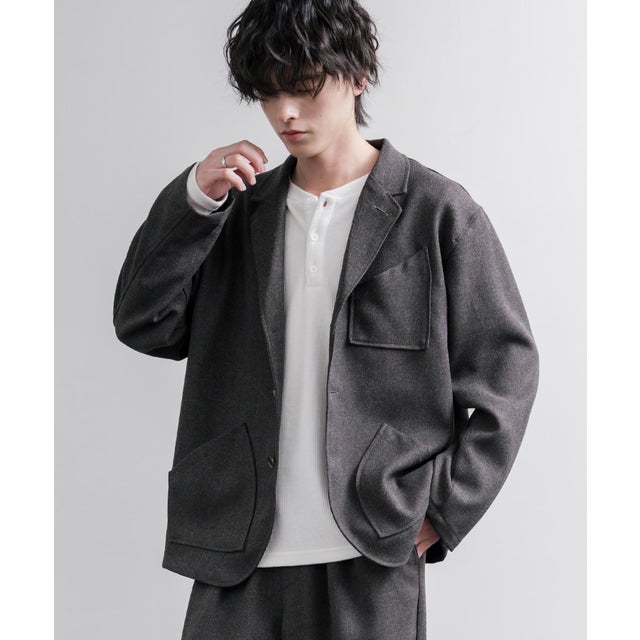 ワークジャケット ロガージャケット メンズ LANATEC ラナテック ヘリンボーン 日本製 Upscape Audience AUD7439 16597 （チャコール）