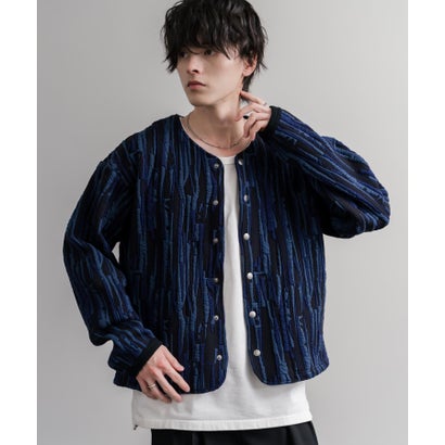 ロッキーモンロー Rocky Monroe ノーカラージャケット カーディガン スナップボタン メンズ レディース 長袖 マルチカラー 日本製 Upscape Audience AUD7408 16552 （マルチブラック）｜詳細画像
